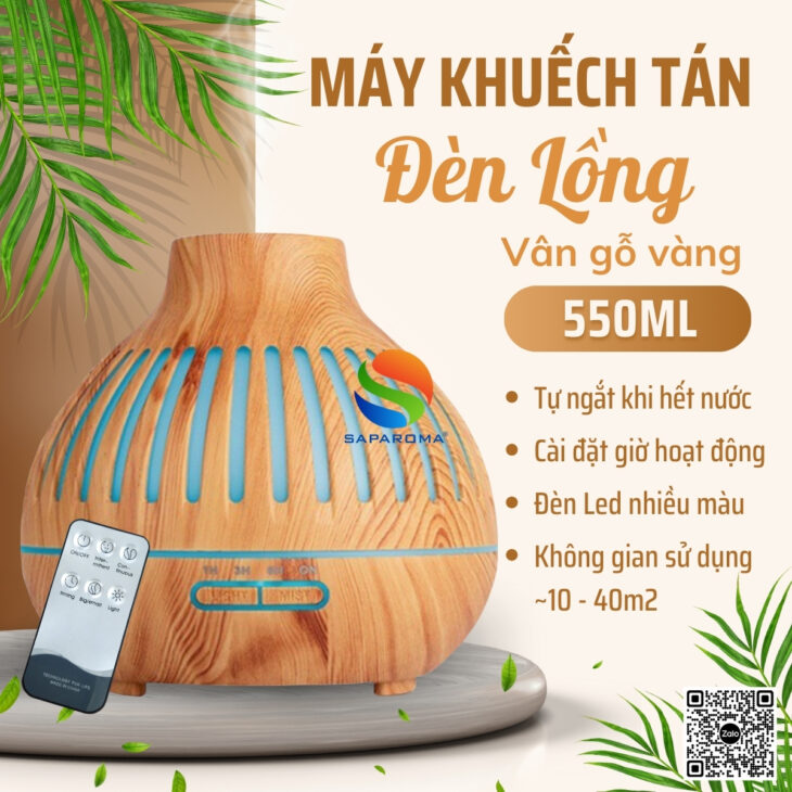 Máy xông tinh dầu thơm phòng SAPAROMA hỗ trợ khử mùi, đèn Led nhiều màu kèm điều khiển, quà tặng