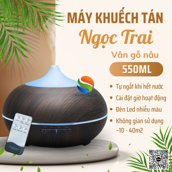 Máy xông tinh dầu thơm phòng SAPAROMA hỗ trợ khử mùi, đèn Led nhiều màu kèm điều khiển, quà tặng