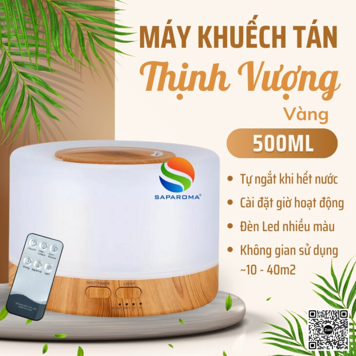 Máy xông tinh dầu thơm phòng SAPAROMA phun sương tạo ẩm, đèn Led 7 màu, hỗ trợ khử mùi