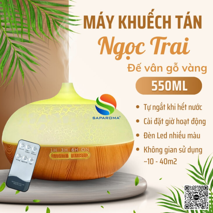 Máy xông tinh dầu thơm phòng SAPAROMA hỗ trợ khử mùi, đèn Led nhiều màu kèm điều khiển, quà tặng