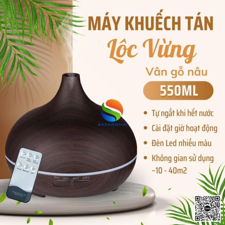 Máy xông tinh dầu thơm phòng SAPAROMA hỗ trợ khử mùi, đèn Led nhiều màu kèm điều khiển, quà tặng