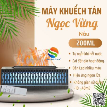 Máy khuếch tán tinh dầu SAPAROMA hiệu ứng lửa, led nhiều màu kèm điều khiển, thơm phòng, thư giãn