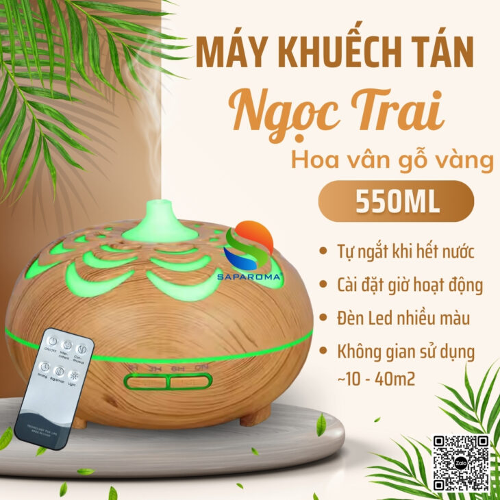 Máy xông tinh dầu thơm phòng SAPAROMA hỗ trợ khử mùi, đèn Led nhiều màu kèm điều khiển, quà tặng