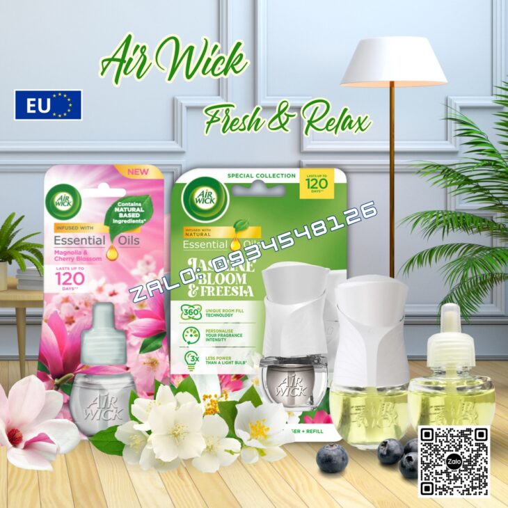 BỘ TINH DẦU KHUẾCH TÁN TỰ ĐỘNG AIR WICK 19ML CẮM ĐIỆN, THƠM PHÒNG, HỖ TRỢ KHỬ MÙI, NHẬP KHẨU CHÂU ÂU