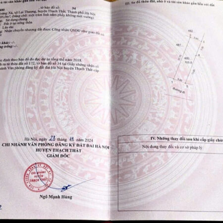 Lô đất trục chính kinh doanh Thạch Thất, sát khu Công Nghệ Cao Hoà Lạc