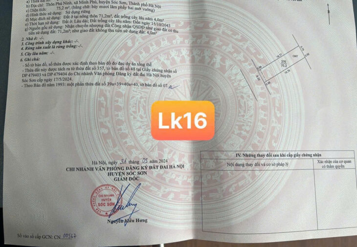 BÁN ĐẤT THỔ CƯ 72M2 – VỊ TRÍ VÀNG MINH PHÚ – SÓC SƠN – HÀ NỘI – CHỈ 1.65 TỶ – SỔ ĐỎ CHÍNH CHỦ