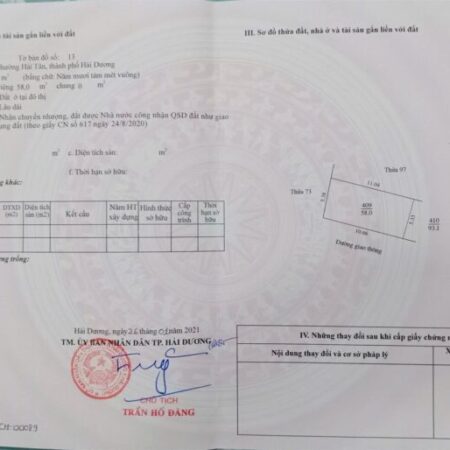 ĐẤT ĐẸP – GIÁ CỰC TỐT – CHÍNH CHỦ BÁN NHANH ĐẤT Khu 1, phường Hải Tân, thành phố Hải Dương.