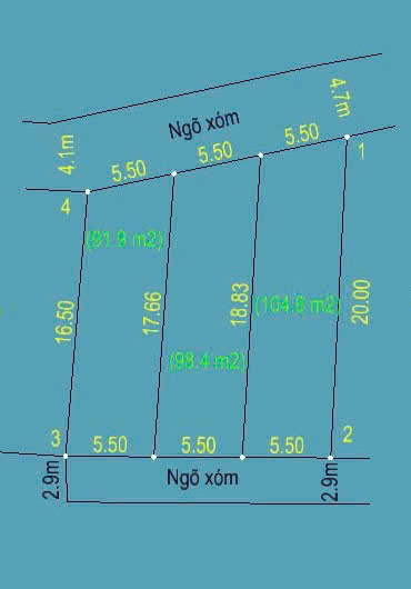 BÁN ĐẤT GẦN TRƯỜNG MẦM NON HOA TRẠNG NGUYÊN 91,9m2 ;98,4m2; 104,8m2 full thổ cư