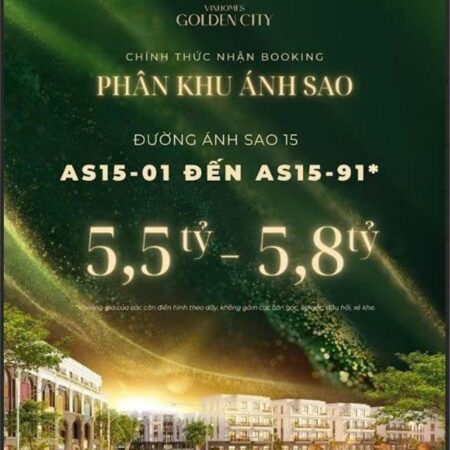 Bán Liền Kề Phân Khu Ánh Sao – Vinhomes Dương Kinh, Hải Phòng . Diện tích 63m2, Giá chỉ từ 5,5 tỷ