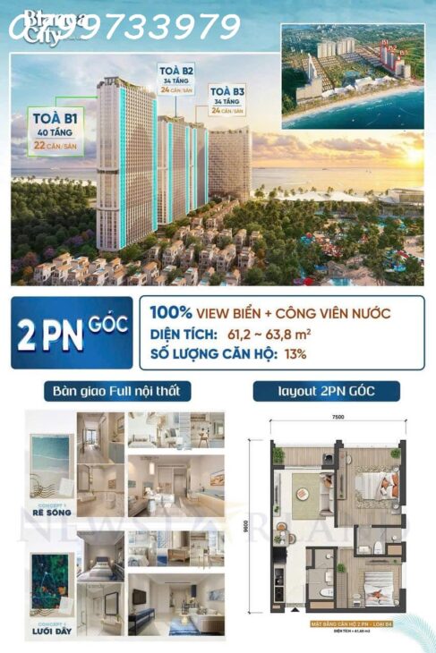 Bán căn hộ cao cấp biển Vũng Tàu giá 2,8 tỷ chủ đầu tư Sun group 0799733979