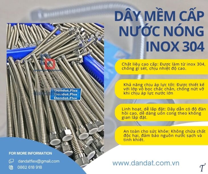 Dây cấp nước mềm inox, ống mềm dẫn nước nóng lạnh, dây mềm kết nối bình nước nóng, daydannuoc