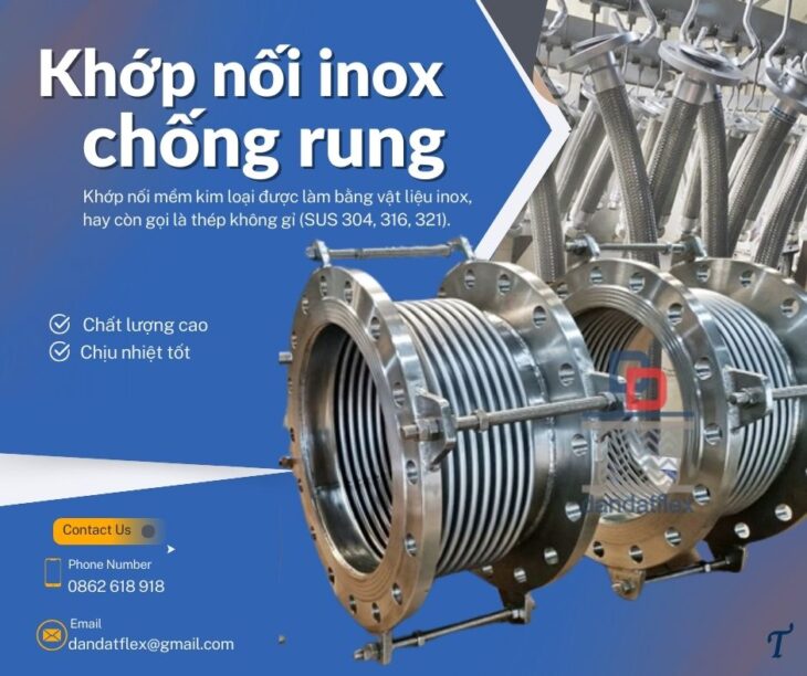 Khớp nối mềm kim loại, khớp nối giảm chấn inox, khớp nối mềm inox 304/306, khớp nối inox chống rung