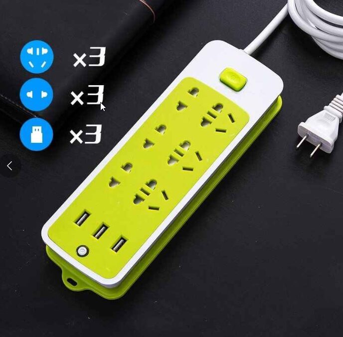Ổ ĐIỆN XANH LÁ CÓ 3 USB SẠC ĐIỆN THOẠI – SU