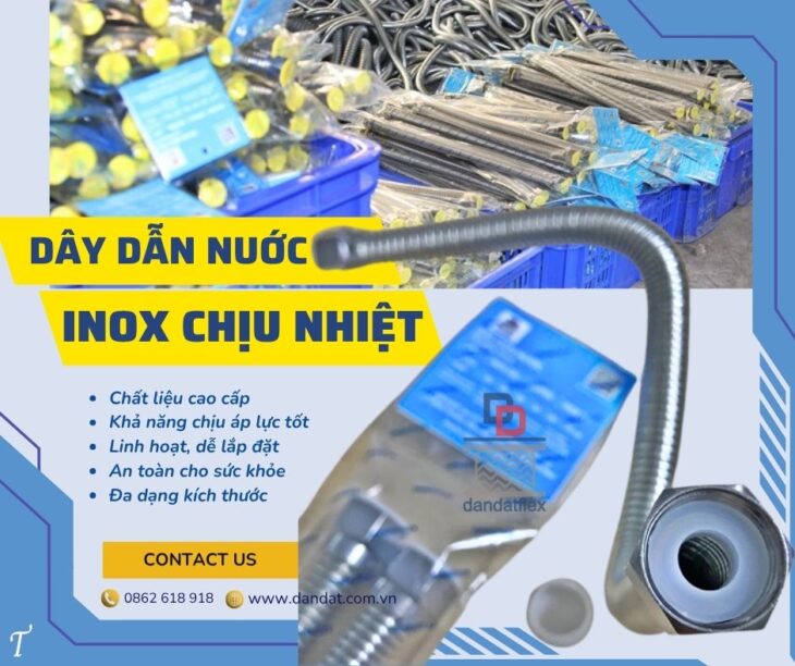 Dây cấp nước mềm inox, ống mềm dẫn nước nóng lạnh, dây mềm kết nối bình nước nóng, daydannuoc