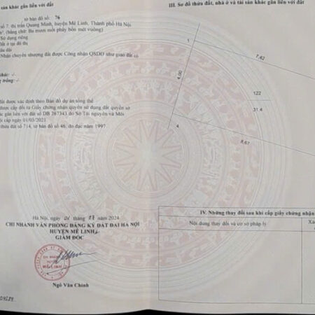 Đất tổ 7, Quang Minh, Mê Linh. Mặt đường Võ Văn Kiệt. Cạnh ngã tư Long Việt