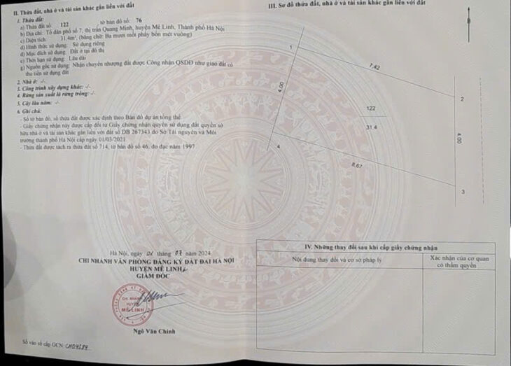 Đất tổ 7, Quang Minh, Mê Linh. Mặt đường Võ Văn Kiệt. Cạnh ngã tư Long Việt