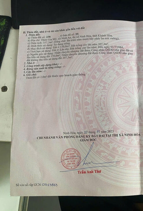 LÔ ĐẤT VỊ TRÍ ĐẸP- ĐẦU TƯ LÀ SINH LỜI Chính chủ Cần bán nhanh lô đất tại thị xã Ninh Hòa, tỉnh