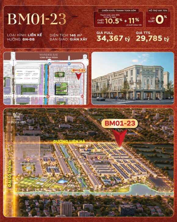 Cần bán Bình Minh 1 – Vinhomes Đan Phượng, Diện tích 146m², hướng Đông Nam – Đông Bắc – Giá 29,7