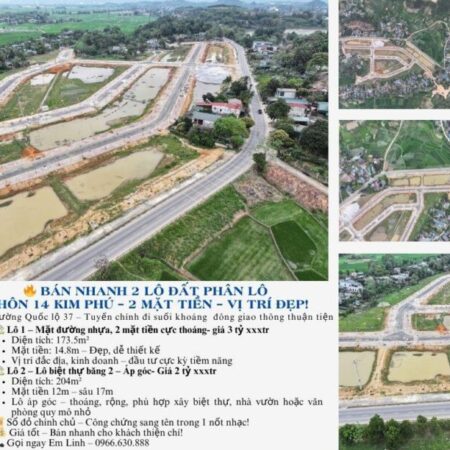 Cần bán 2 lô đất cực đẹp thôn 14 Kim Phú – mặt đường QL37 đi suối khoáng! Cần bán 2 lô đất cực đẹp thôn 14 Kim Phú – mặt đường QL37 đi suối khoáng!