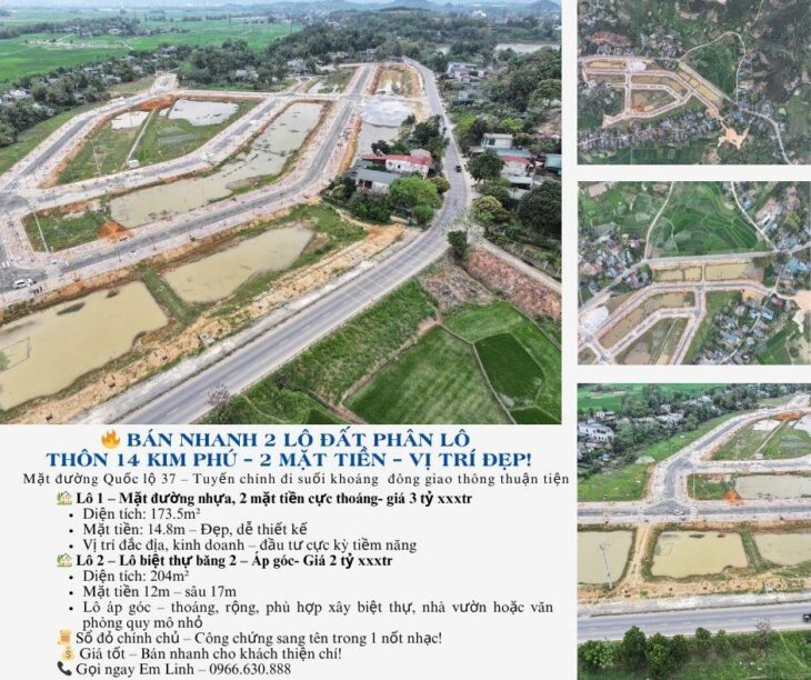 Cần bán 2 lô đất cực đẹp thôn 14 Kim Phú – mặt đường QL37 đi suối khoáng!