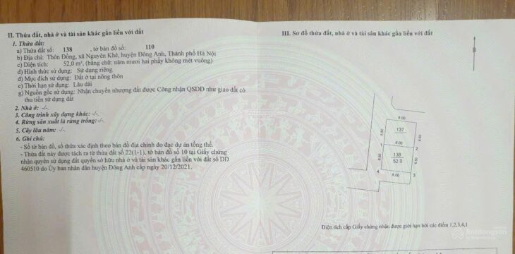 Bán 52m2 đất thôn Đồng, Phúc Thịnh sát Võ Nguyên Giáp đường 4m