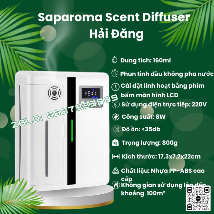 MÁY TẠO HƯƠNG THƠM SAPAROMA HẢI ĐĂNG 160ml, THƠM PHÒNG, HỖ TRỢ KHỬ MÙI, SPA, NHÀ HÀNG, KHÁCH SẠN,…