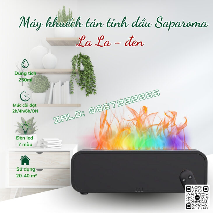 MÁY KHUẾCH TÁN TINH DẦU SAPAROMA, THƠM PHÒNG, BÙ ẨM, ĐÈN LED HIỆU ỨNG LỬA, HỖ TRỢ KHỬ MÙI, ĐUỔI MUỖI