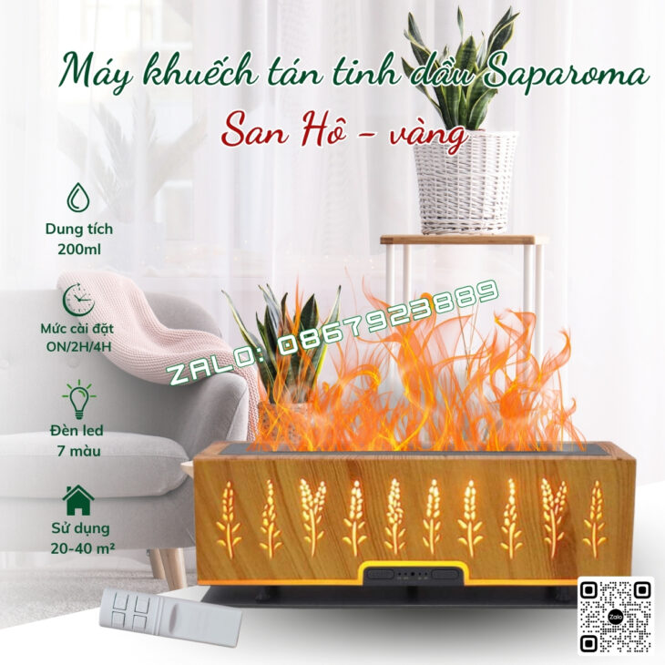 MÁY KHUẾCH TÁN TINH DẦU SAPAROMA, THƠM PHÒNG, BÙ ẨM, ĐÈN LED HIỆU ỨNG LỬA, HỖ TRỢ KHỬ MÙI, ĐUỔI MUỖI