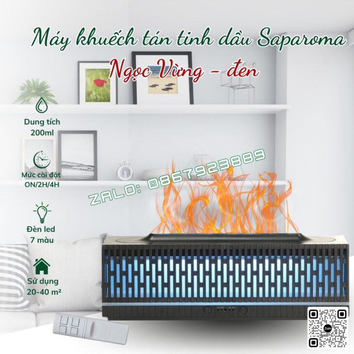 MÁY KHUẾCH TÁN TINH DẦU SAPAROMA, THƠM PHÒNG, BÙ ẨM, ĐÈN LED HIỆU ỨNG LỬA, HỖ TRỢ KHỬ MÙI, ĐUỔI MUỖI