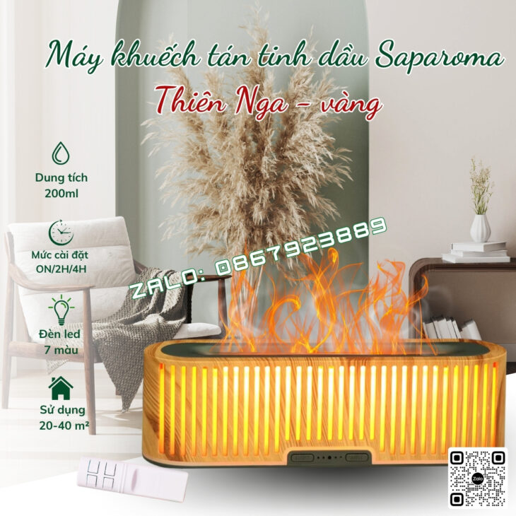 MÁY KHUẾCH TÁN TINH DẦU SAPAROMA, THƠM PHÒNG, BÙ ẨM, ĐÈN LED HIỆU ỨNG LỬA, HỖ TRỢ KHỬ MÙI, ĐUỔI MUỖI