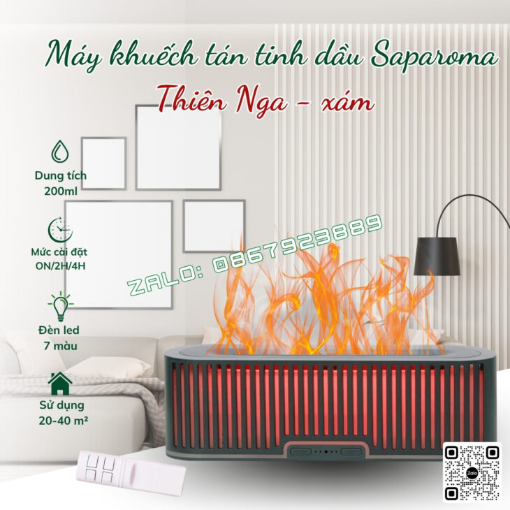 MÁY KHUẾCH TÁN TINH DẦU SAPAROMA, THƠM PHÒNG, BÙ ẨM, ĐÈN LED HIỆU ỨNG LỬA, HỖ TRỢ KHỬ MÙI, ĐUỔI MUỖI
