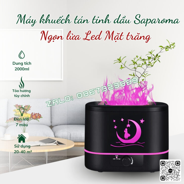 MÁY KHUẾCH TÁN TINH DẦU SAPAROMA, THƠM PHÒNG, BÙ ẨM, ĐÈN LED HIỆU ỨNG LỬA, HỖ TRỢ KHỬ MÙI, ĐUỔI MUỖI