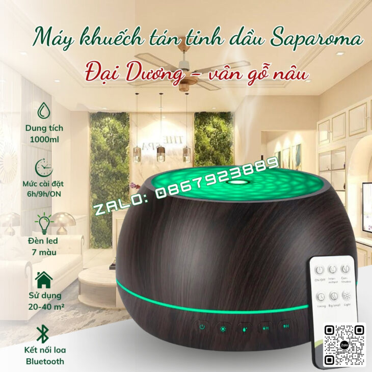 MÁY XÔNG TINH DẦU SAPAROMA, THƠM PHÒNG, BÙ ẨM, ĐÈN LED HIỆU ỨNG LỬA, HỖ TRỢ KHỬ MÙI, ĐUỔI MUỖI