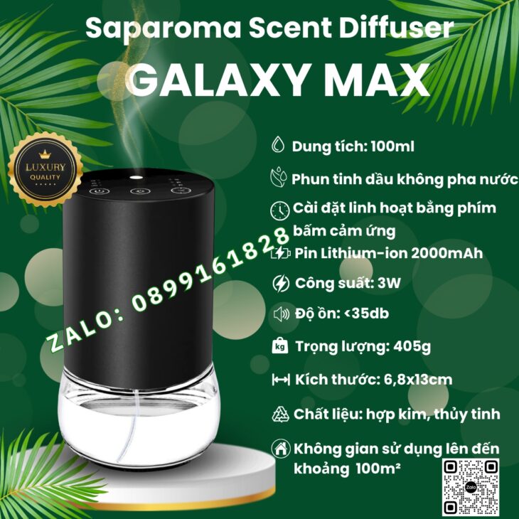MÁY TẠO HƯƠNG THƠM SAPAROMA – GALAXY MAX 100ml, HỖ TRỢ KHỬ MÙI, THƠM PHÒNG, NHÀ HÀNG, KHÁCH SẠN