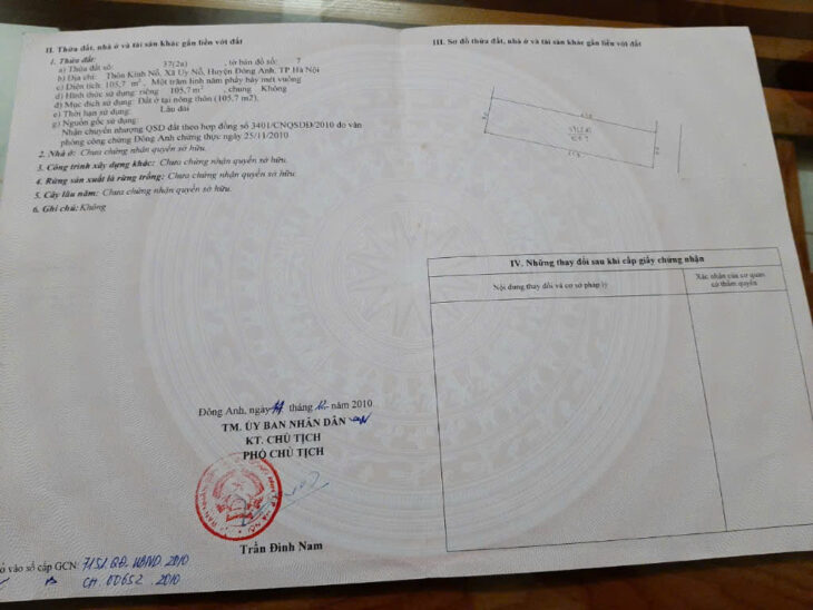 BÁN ĐẤT 105.7M2 KÍNH NỖ UY NỖ ĐÔNG ANH – THÔNG Ô TÔ 7 CHỖ – GIÁ 6X