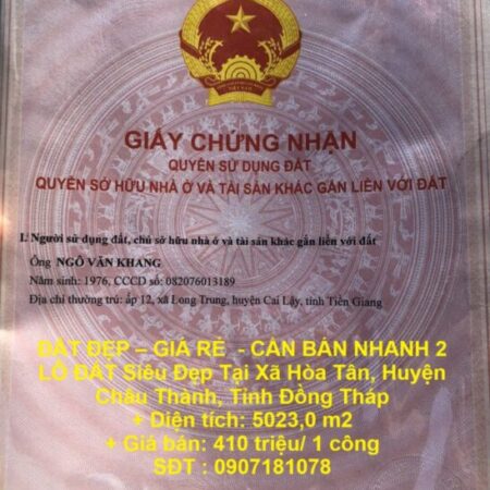ĐẤT ĐẸP – GIÁ RẺ – CẦN BÁN NHANH 2 LÔ ĐẤT Siêu Đẹp Tại CHÂU THÀNH, ĐỒNG THÁP ĐẤT ĐẸP – GIÁ RẺ – CẦN BÁN NHANH 2 LÔ ĐẤT Siêu Đẹp Tại CHÂU THÀNH, ĐỒNG THÁP