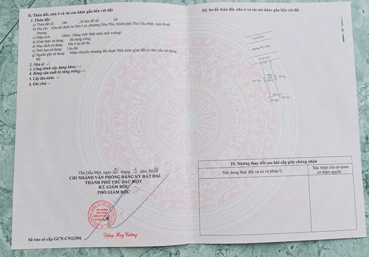 CHÍNH CHỦ BÁN ĐẤT MẶT TIỀN HÒA PHÚ – THỦ DẦU MỘT – 100M² – THỔ CƯ – ĐƯỜNG XE TẢI – GIÁ TỐT