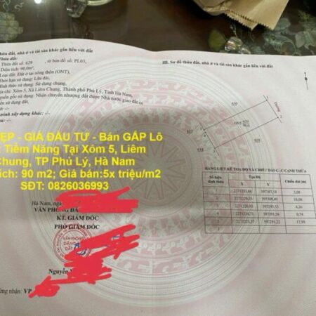 ĐẤT ĐẸP – GIÁ ĐẦU TƯ – Bán GẤP Lô Đất Tiềm Năng Tại Xóm 5, Liêm Chung, TP Phủ Lý, Hà Nam