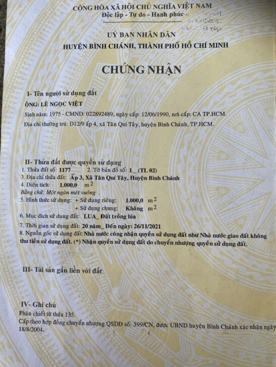 Nhanh Tay Sở Hữu Ngay Lô Đất Lý Tưởng Gần Chợ Đầu Mối Bình Điền tại Ấp 3, Tân Quý Tây, Bình