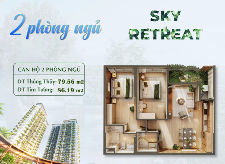 Căn hộ 2PN giá gốc Sky Retreat Eco Retreat giá tốt 3,9 tỷ (gồm VAT+KPBT), view biệt thự đảo