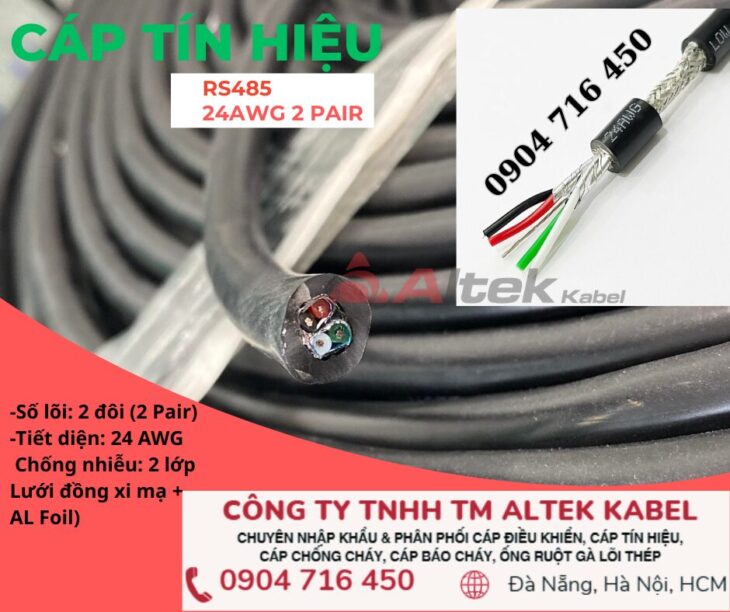 Cáp vặn xoắn RS485 24 AWG 2 pair chống nhiễu Altek Kabel