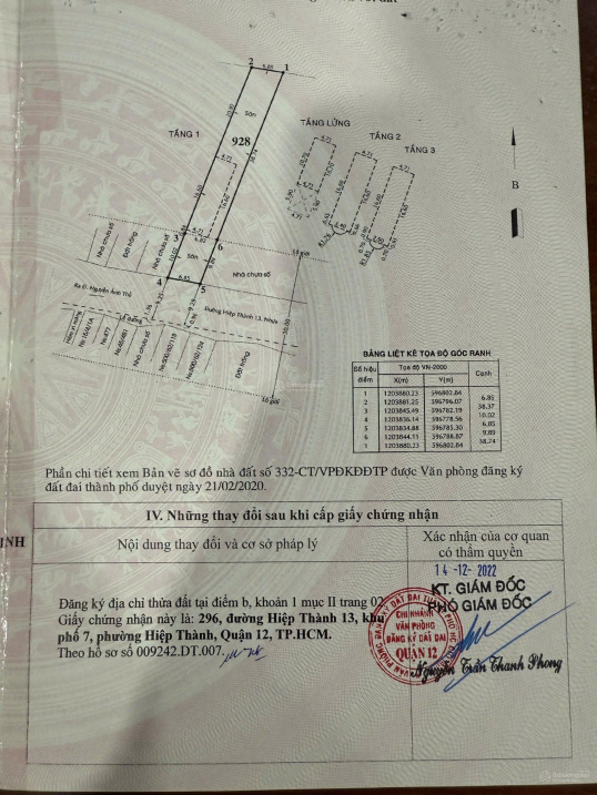 Bán nhà + xưởng mặt tiền đường Hiệp Thành 13 P.Hiệp Thành Q.12 6.85×48 326m2 19.9 tỷ