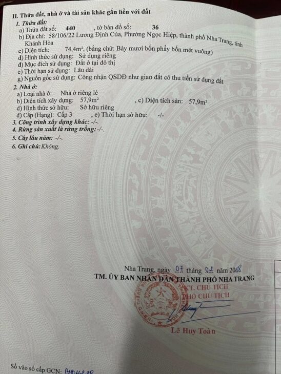 CẦN TIỀN BÁN GẤP ĐẤT HẼM LƯƠNG ĐÌNH CỦA, PHƯỜNG NGỌC HIỆP, SÁT KHU TÁI ĐỊNH CƯ NGỌC HIỆP . GIÁ RẺ