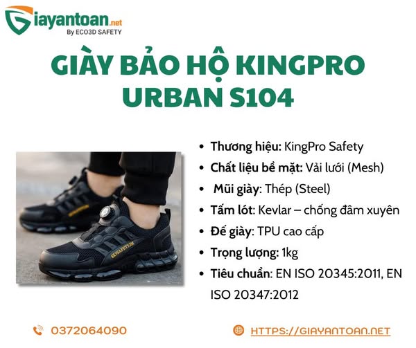 KingPro Urban S104 – giày bảo hộ siêu nhẹ, thoáng khí cho kho bãi và công nghiệp nhẹ