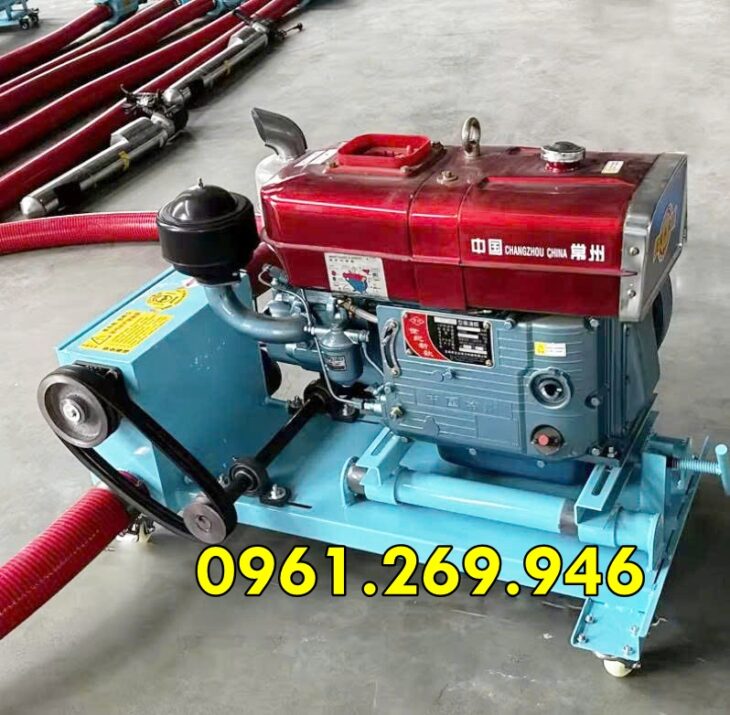 Máy hút hạt nông sản, hút cát khô, 2 đầu, ống 20m, động cơ dầu diesel 15HP