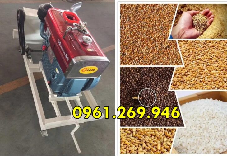 Máy hút hạt nông sản, hút cát khô, 2 đầu, ống 20m, động cơ dầu diesel 15HP