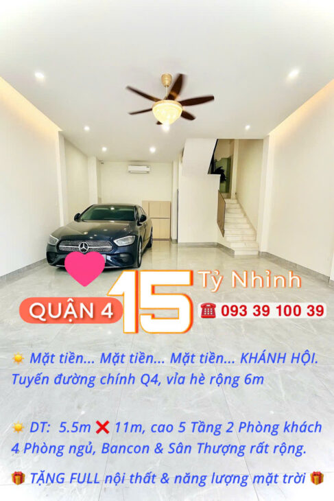 Mặt tiền trục chính Quận 4- KHÁNH HỘI- ngang hơn 5m cao 5 tầng đủ nội thất: 15 Tỷ nhỉnh. 0933910039