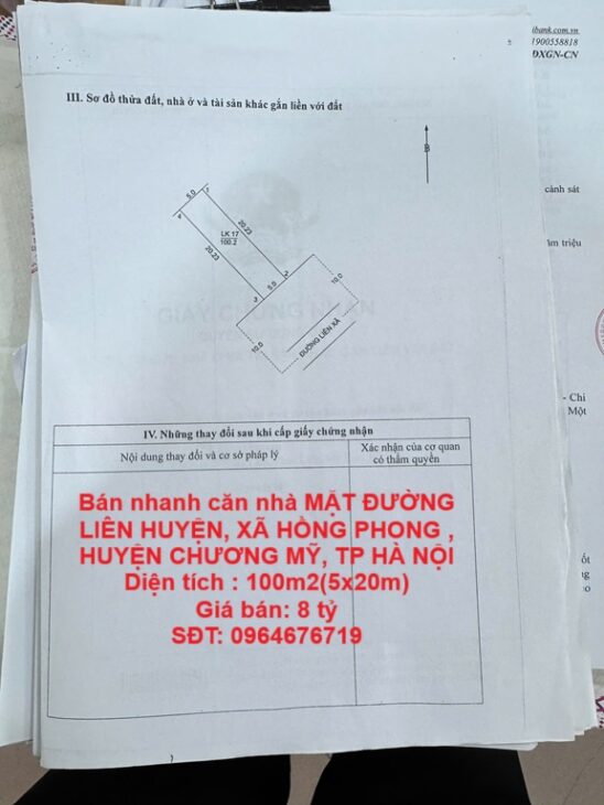 Nhà đẹp- giá ưu đãi chính chủ cần bán nhanh căn nhà MẶT ĐƯỜNG LIÊN HUYỆN ,CHƯƠNG MỸ, TP HÀ NỘI