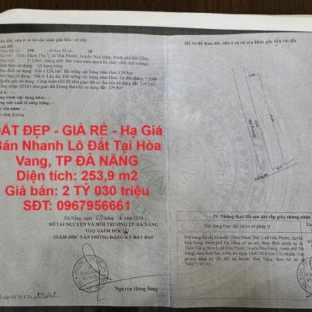 ĐẤT ĐẸP – GIÁ RẺ – Hạ Giá Bán Nhanh Lô Đất Tại Hòa Vang, TP ĐÀ NẴNG