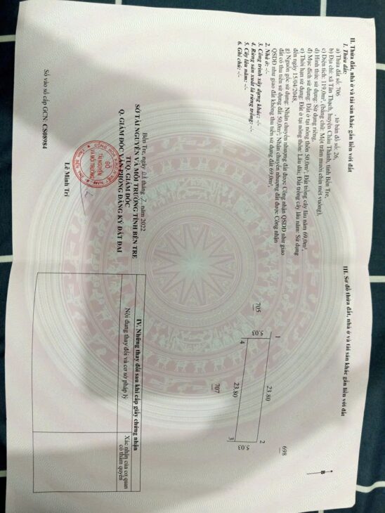 ĐẤT ĐẸP – CHÍNH CHỦ CẦN BÁN LÔ ĐẤT TẠI Tân Thạch , Châu Thành , Bến Tre